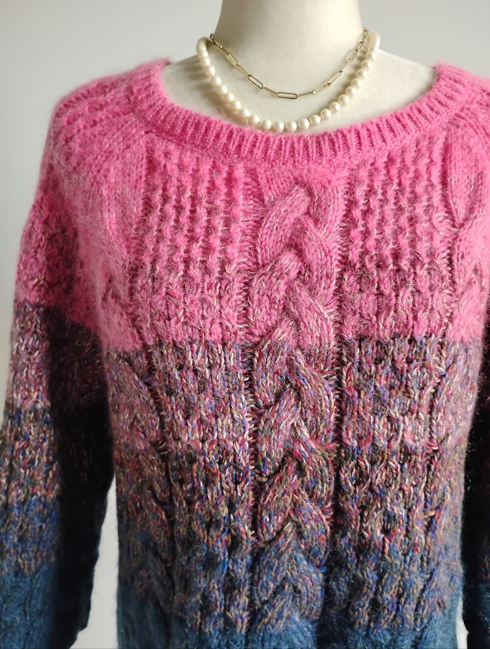 Lands' End Cotton Wool Mohair Blend Cable Knit Sweater Colorful Size Medium